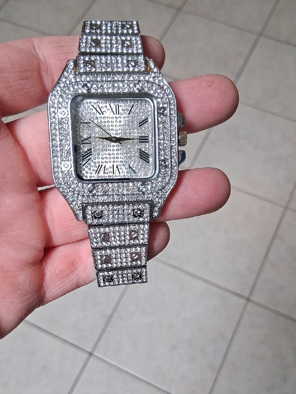 Silver Crystal-Embellished Men's Dress Watch